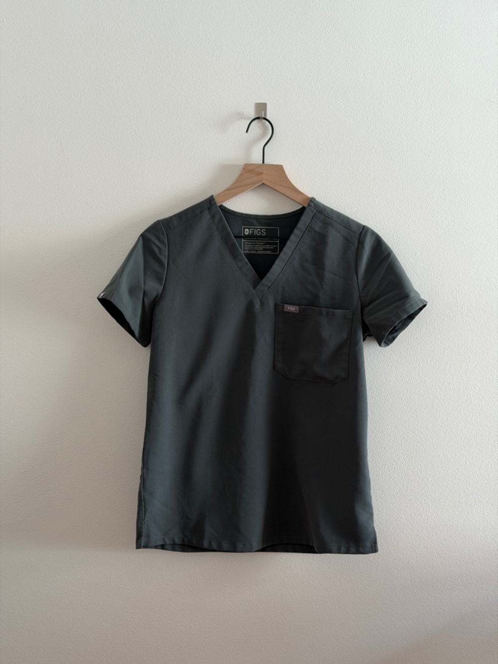 Figs Charcoal V-Neck Scrub Top with Chest Pocket